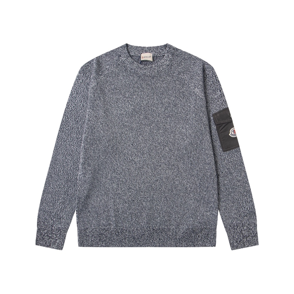⚝Moncler Men Cashmere Crew Neck Sweater Sleeve Pocket Badge Knit Pullover